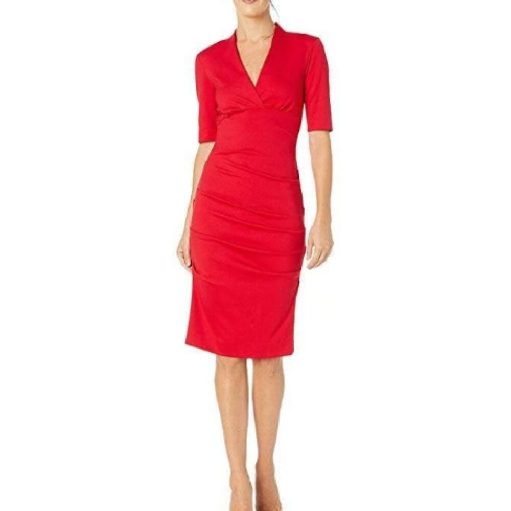 Nicole Miller Artelier Ruched Lipstick Red Cap Sleeve Dress